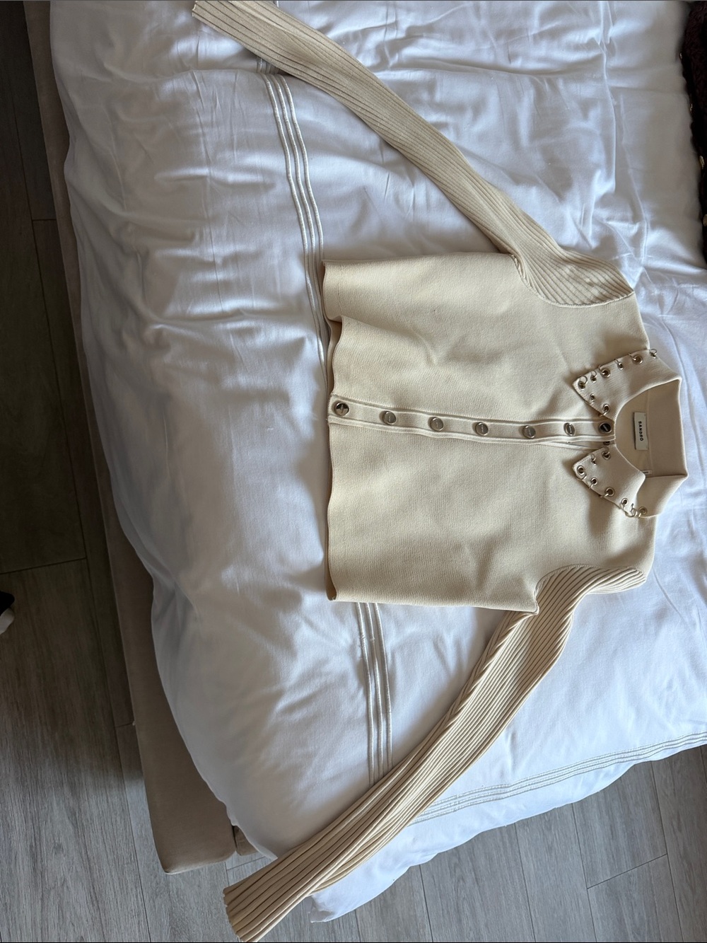 Sandro Cream Stud-Trim Buttoned Cardigan